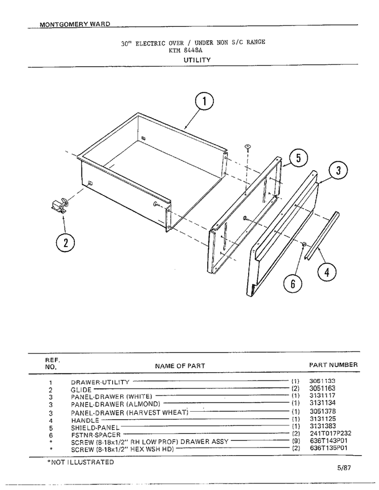 Utility Diagram and Parts List for 8448A  Frigidaire Range