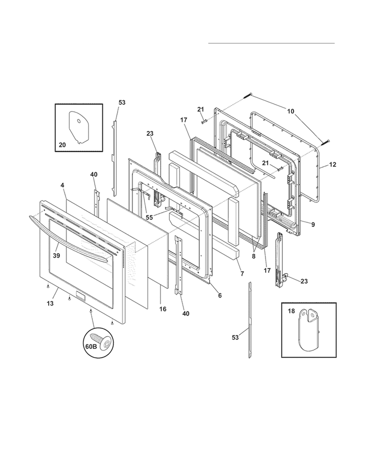 Door Diagram and Parts List for FGEF3055MFC  Frigidaire Range