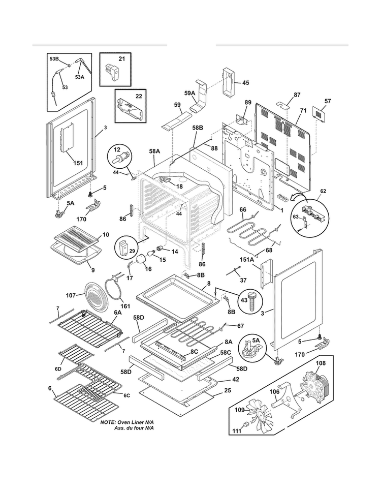 Body Diagram and Parts List for FGEF3055MBB  Frigidaire Range