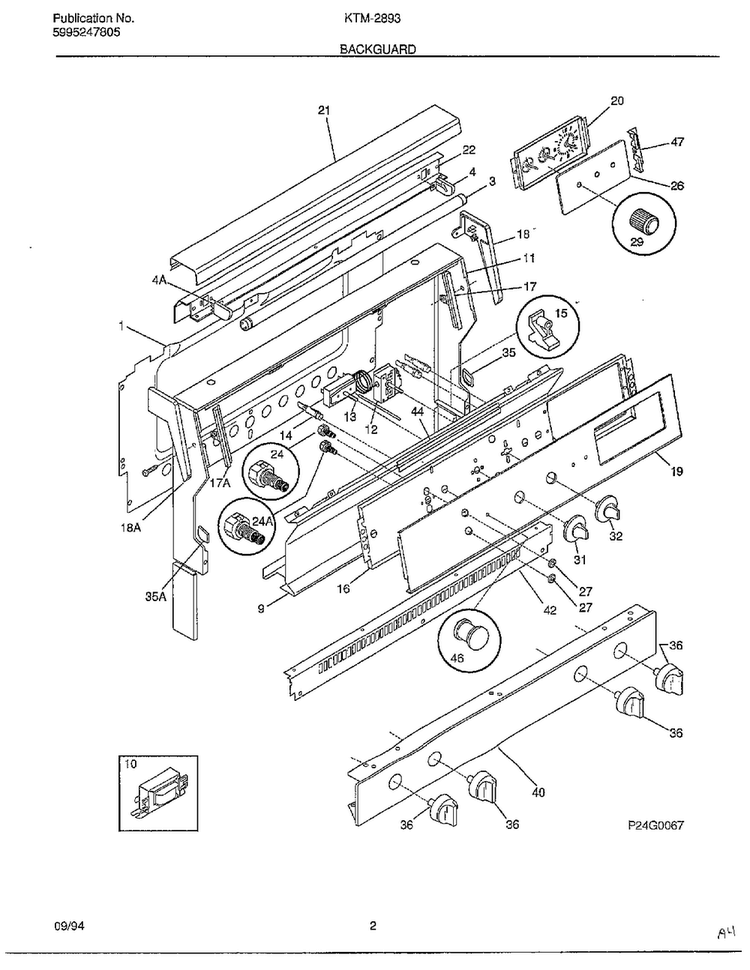 Backguard Diagram and Parts List for 2893-80B  Frigidaire Range