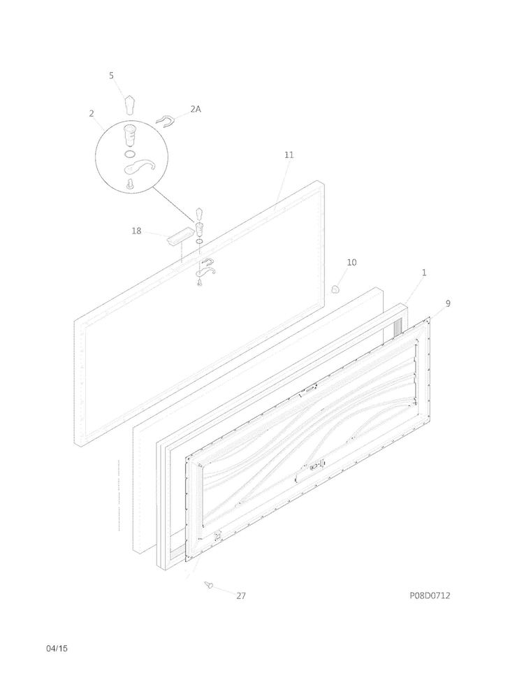 Door Diagram and Parts List for KCCF070QWA  Kelvinator Freezer