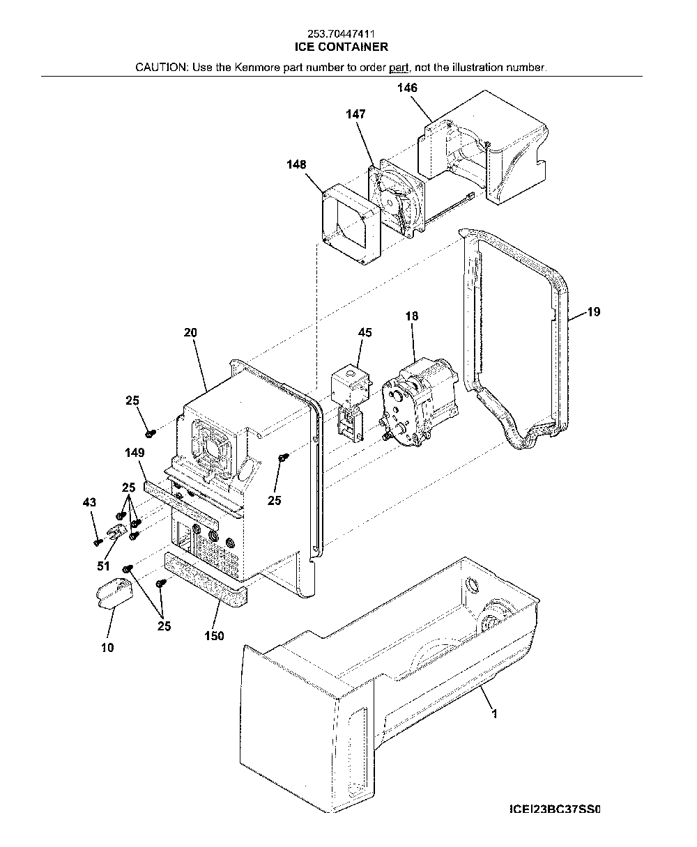 Container Diagram and Parts List for 25370447411  Kenmore Refrigerator