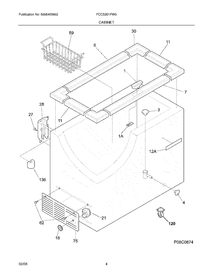 CABINET Diagram and Parts List for FCCS201FW0  Frigidaire Freezer