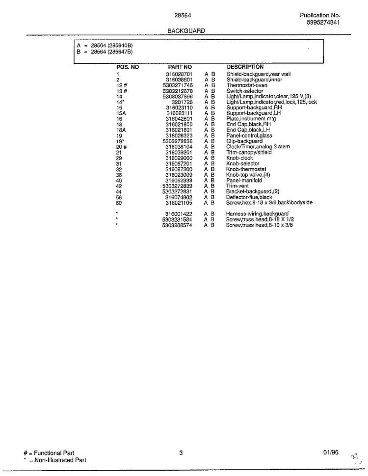 Backguard Page 2 Diagram and Parts List for 285647B  Frigidaire Range