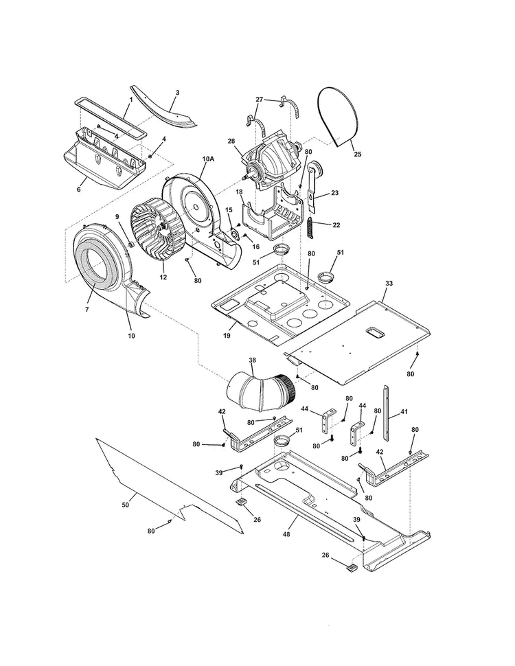 Motor/blower/belt Diagram and Parts List for FFLE2022MW2  Frigidaire Washer Dryer Combo