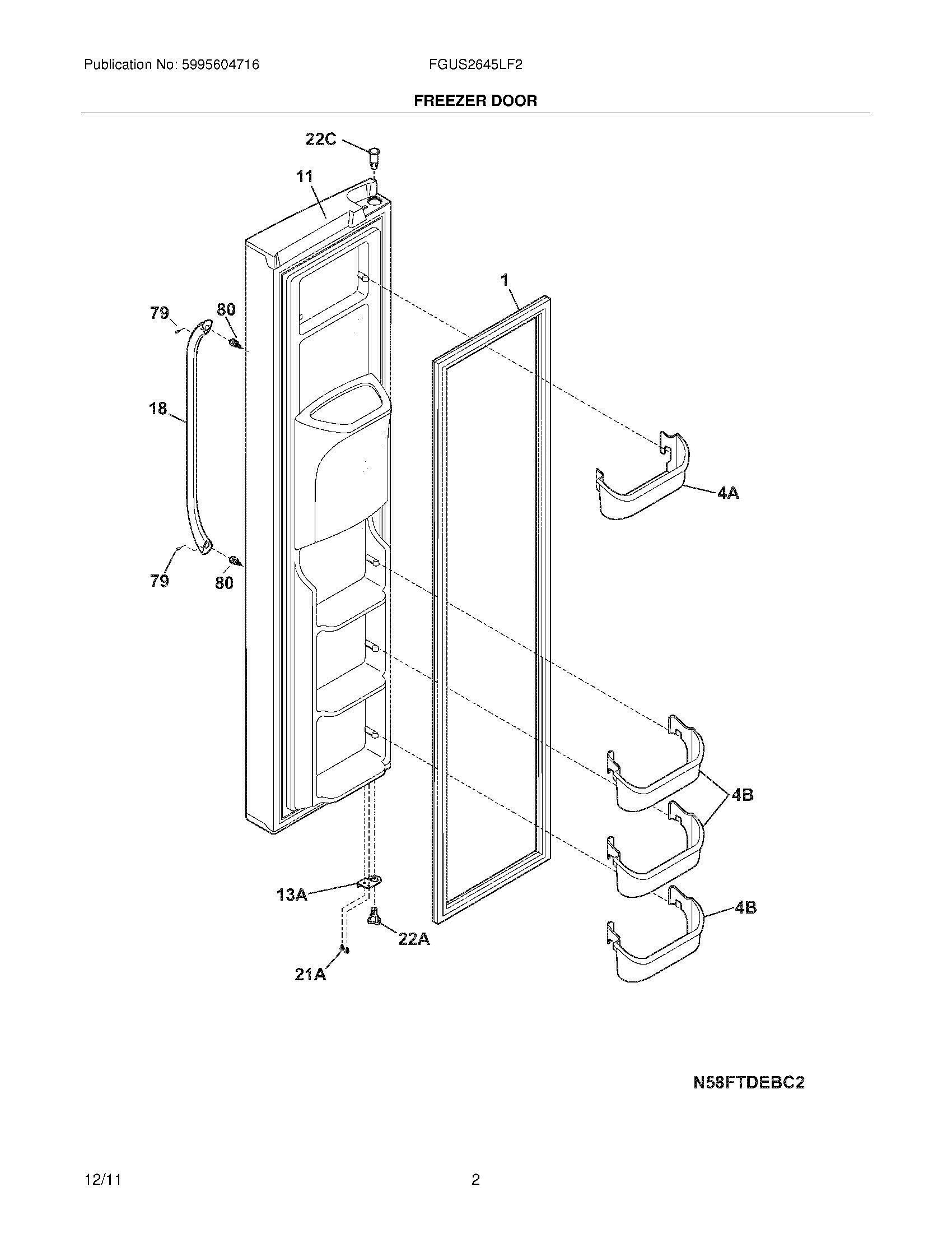 03 - FREEZER DOOR Diagram and Parts List for FGUS2645LF2  Frigidaire Refrigerator