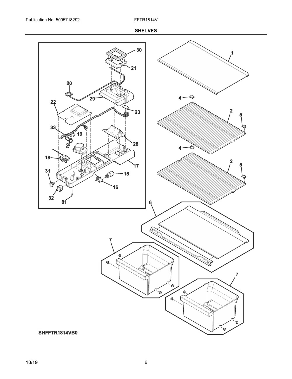 Shelves Diagram and Parts List for FFTR1814VW0  Frigidaire Refrigerator