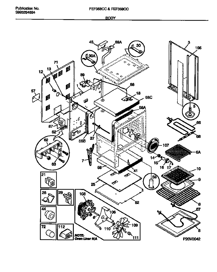 BODY Diagram and Parts List for FEF368CCSA  Frigidaire Range