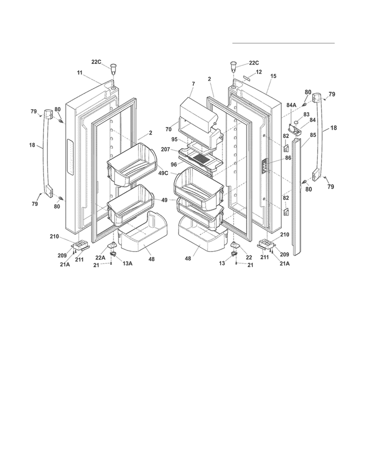 Fresh Food Door Diagram and Parts List for FPHG2399MF5  Frigidaire Refrigerator