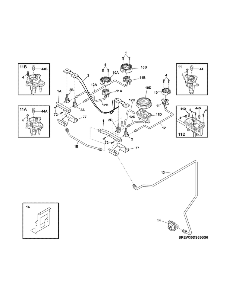 Burner Diagram and Parts List for EW30DS6CGS8  Electrolux Range