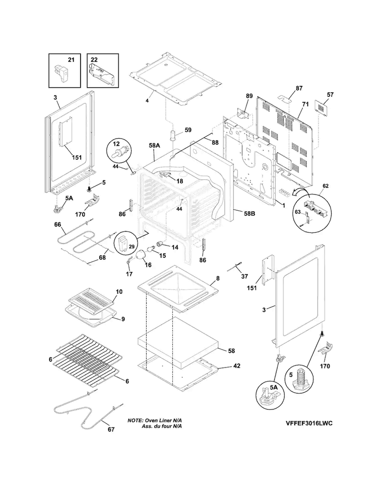 Body Diagram and Parts List for FFEF3015ZWC  Frigidaire Range