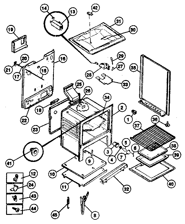 Cabinet Diagram and Parts List for 30-3858-10 01 Tappan Range