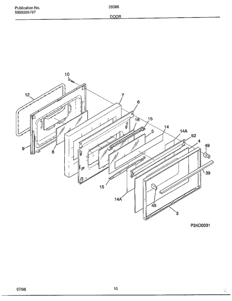 Door Diagram and Parts List for 285860A  Frigidaire Range