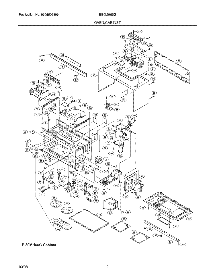 OVEN, CABINET Diagram and Parts List for EI30MH55GSA  Electrolux Microwave
