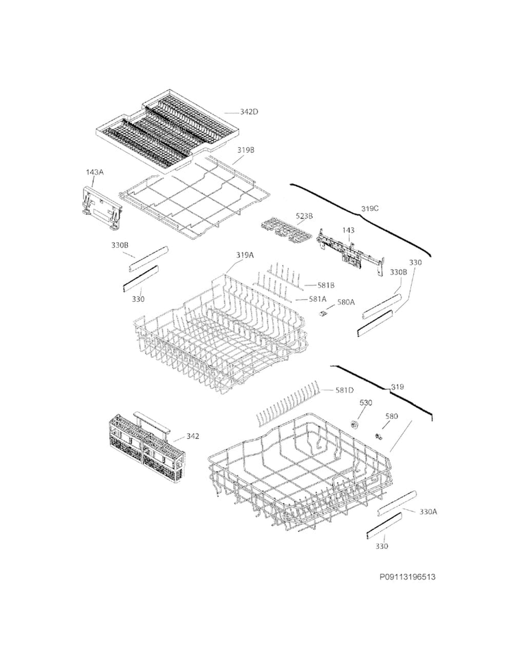Racks Diagram and Parts List for EI24CD35RS2A  Electrolux Dishwasher