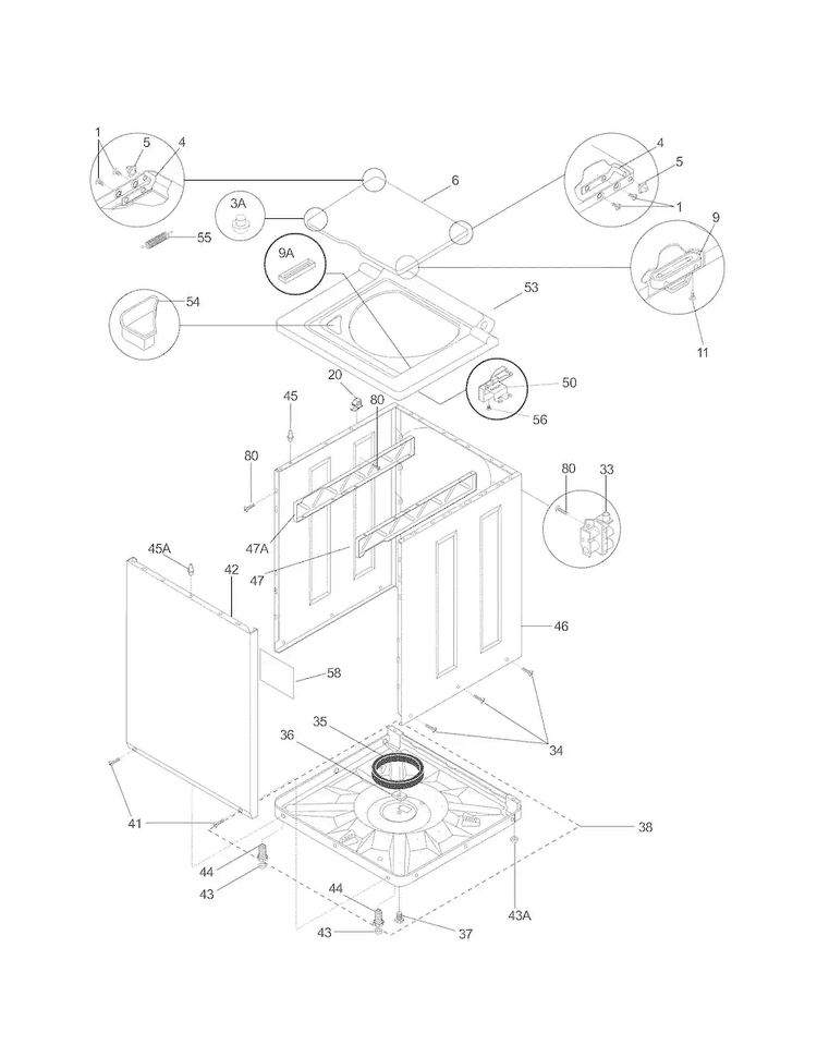 Lower Cabinet/top Diagram and Parts List for 41797962702  Kenmore Washer Dryer Combo