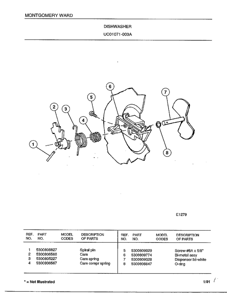 Dishwasher Page 2 Diagram and Parts List for 1071-003A  Frigidaire Dishwasher