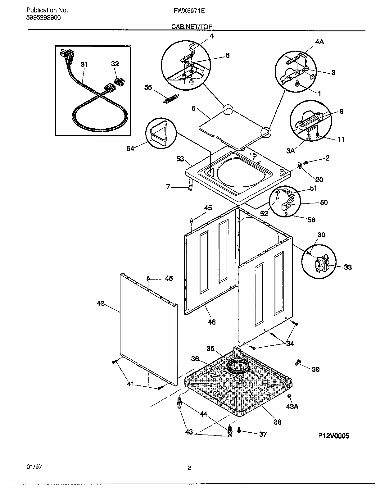Cabinet/top Diagram and Parts List for FWX6971E  Frigidaire Washer