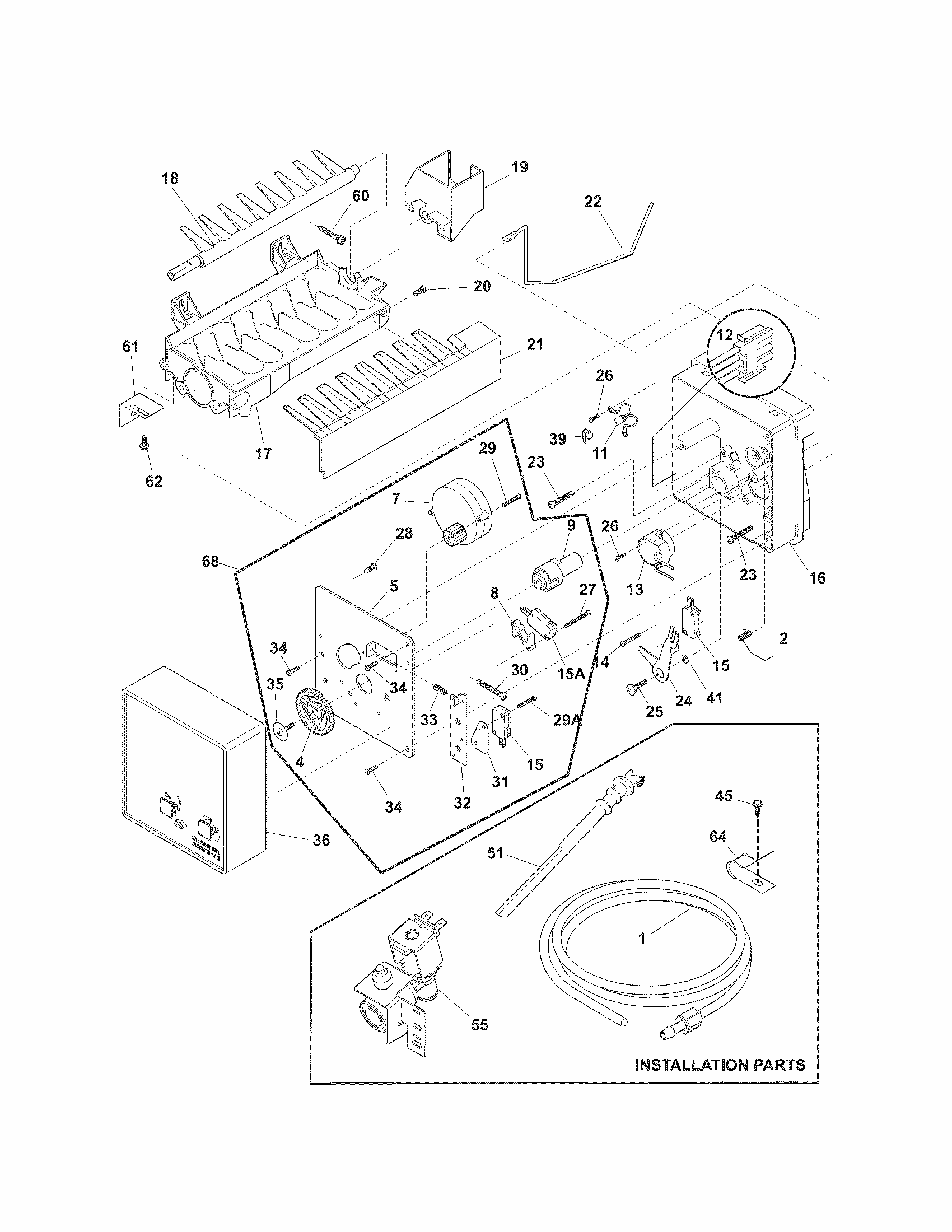 Ice Maker Diagram and Parts List for 25378823012  Kenmore Refrigerator