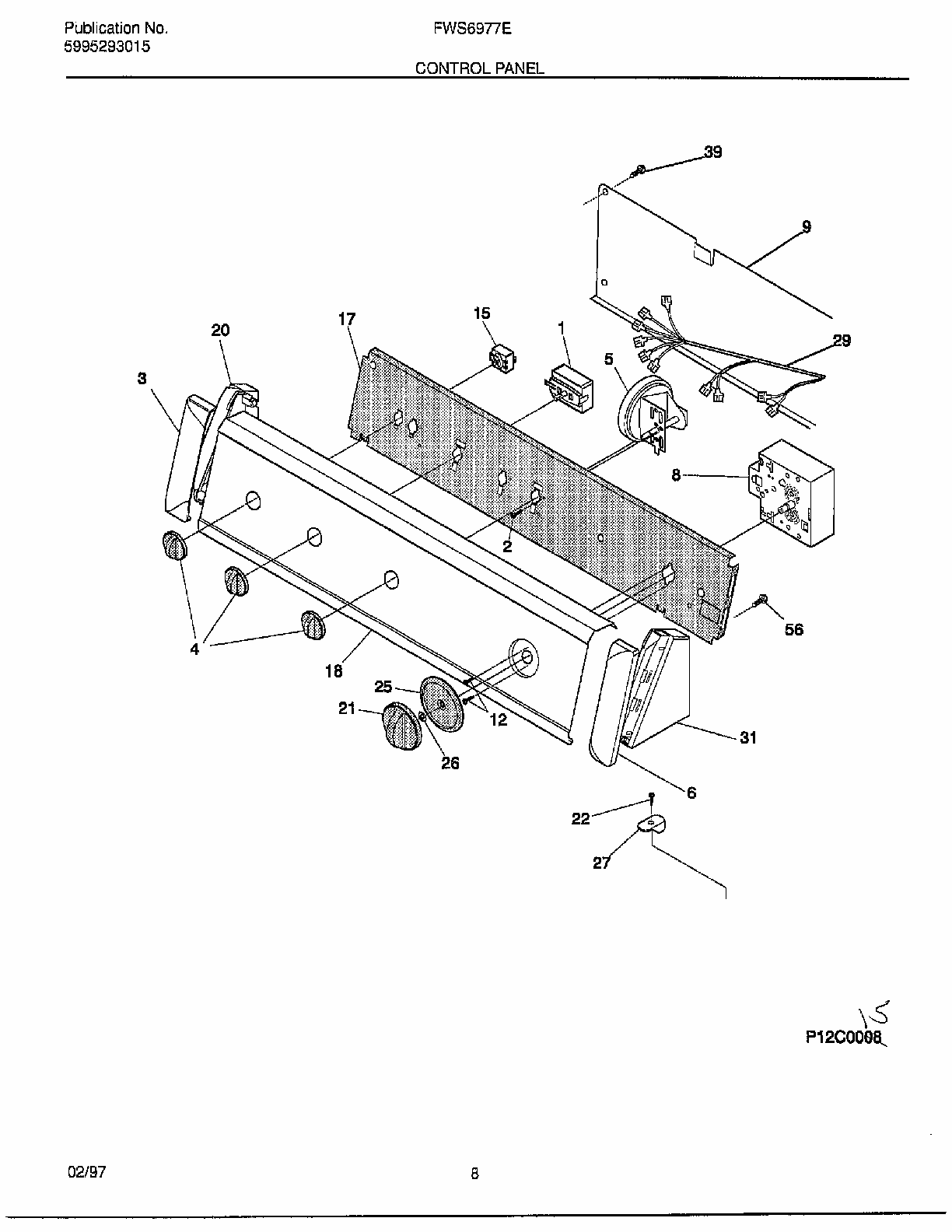 Control Panel Diagram and Parts List for FWS6977E  Frigidaire Washer