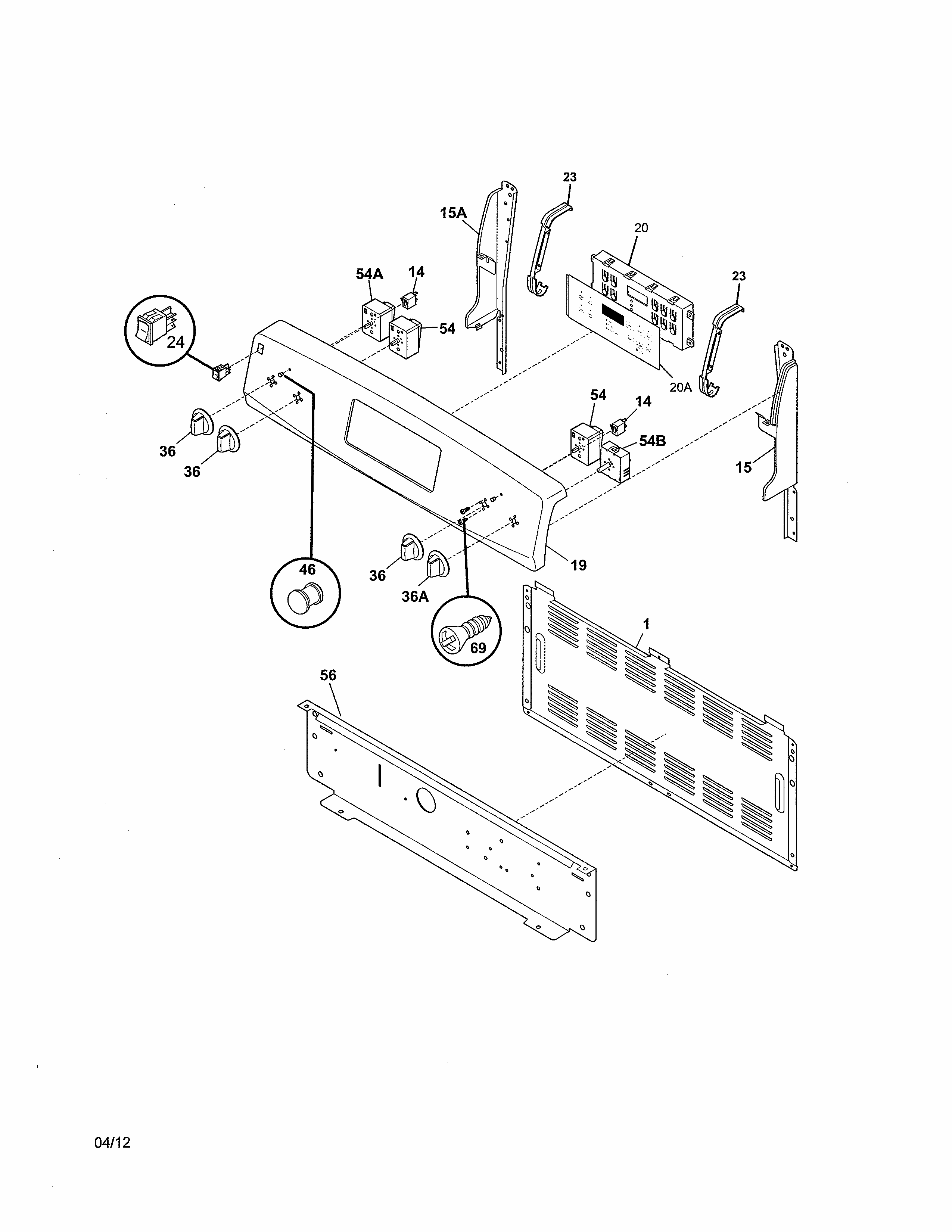 Backguard Diagram and Parts List for 79092202016  Kenmore Range