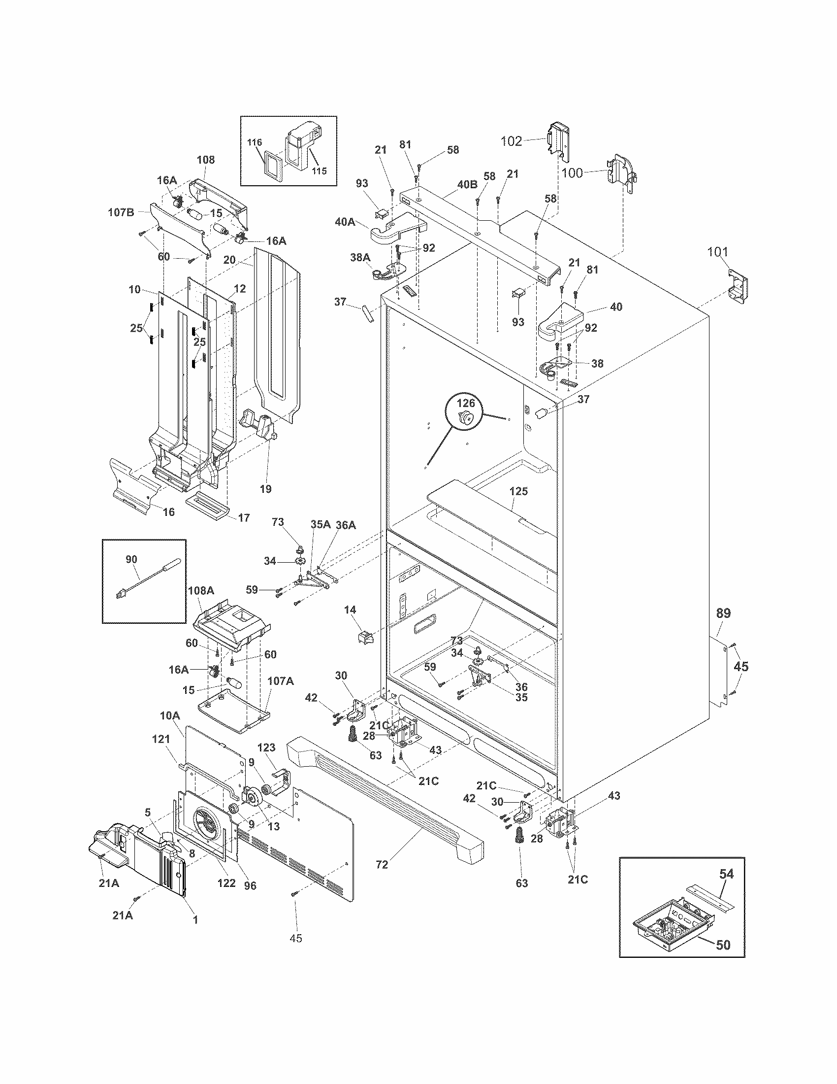 Cabinet Diagram and Parts List for FGUB2642LE9  Frigidaire Refrigerator