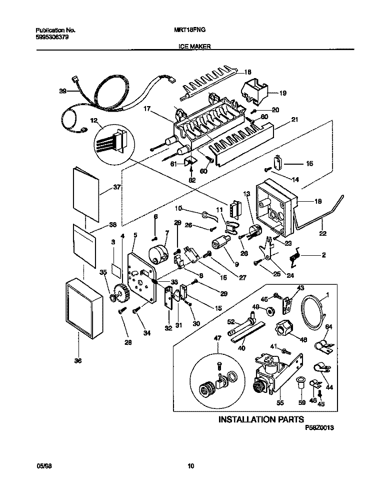 ICEMAKER Diagram and Parts List for MRT18FNGD0  Frigidaire Refrigerator