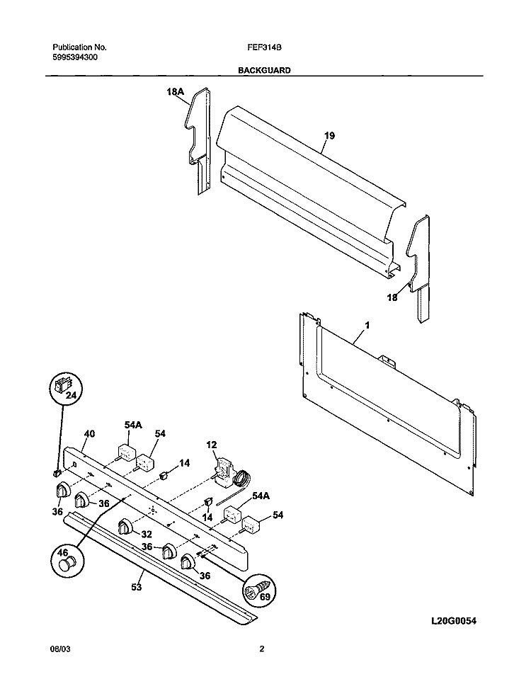 BACKGUARD Diagram and Parts List for FEF314BWB  Frigidaire Range