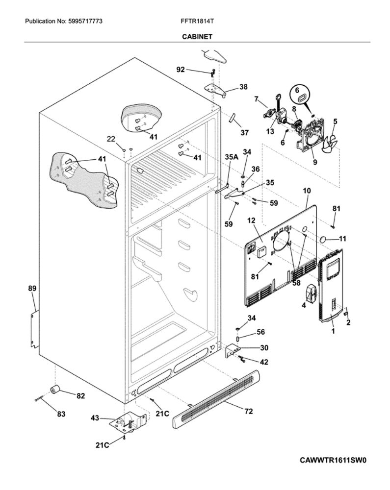 Cabinet Diagram and Parts List for FFTR1814TBB  Frigidaire Refrigerator