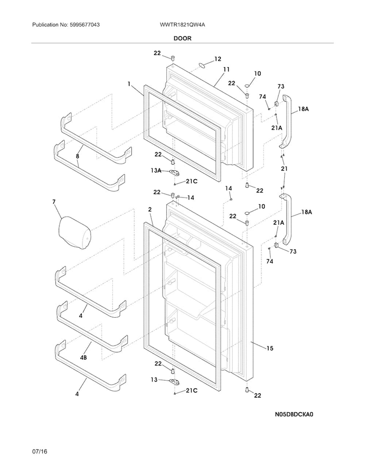Doors Diagram and Parts List for WWTR1821QW4A  Westinghouse Refrigerator