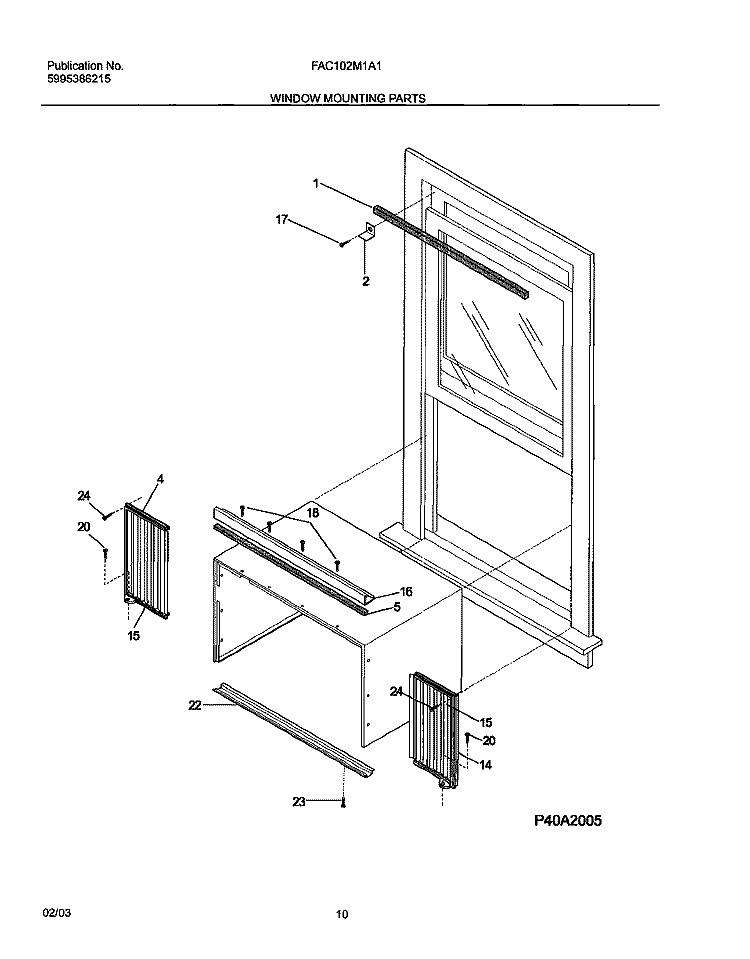 WINDOW MOUNTING PARTS Diagram and Parts List for FAC102M1A1  Frigidaire Air Conditioner
