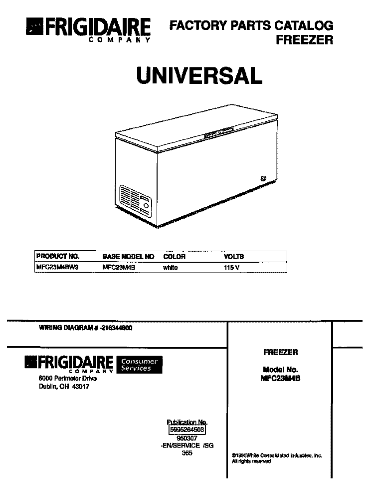 COVER Diagram and Parts List for MFC23M4BW3  Frigidaire Freezer