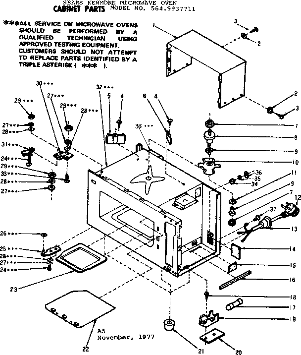 Cabinet Parts Diagram and Parts List for 5649937711  Kenmore Microwave
