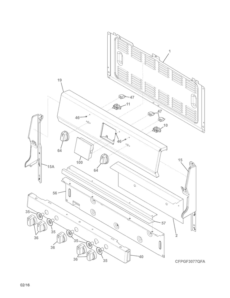 Backguard Diagram and Parts List for FPGF3077QFA  Frigidaire Range