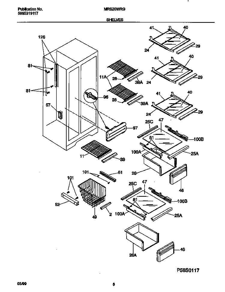 SHELVES Diagram and Parts List for MRS20WRGD2  Frigidaire Refrigerator