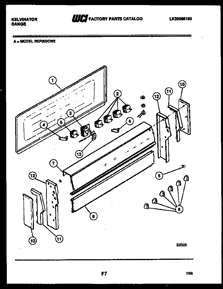 CONSOLE AND CONTROL PARTS Diagram and Parts List for REP302CW2  Kelvinator Range