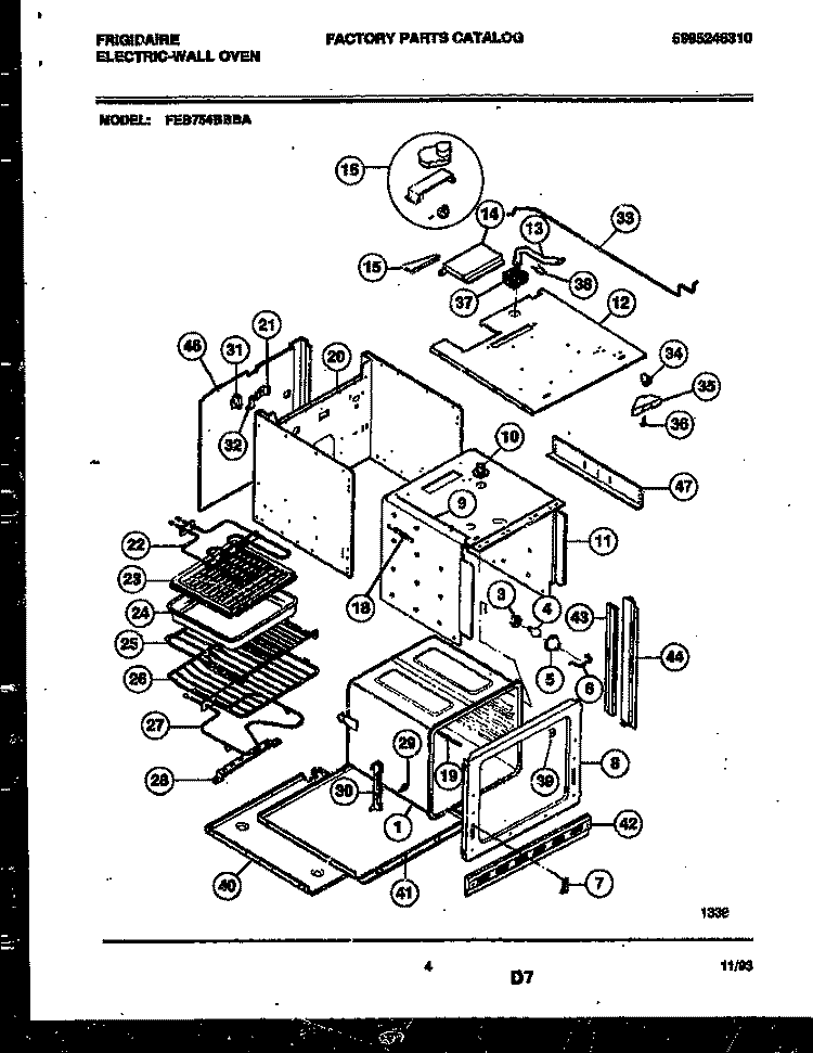 BODY PARTS Diagram and Parts List for FEB754BBBA  Frigidaire Wall Oven