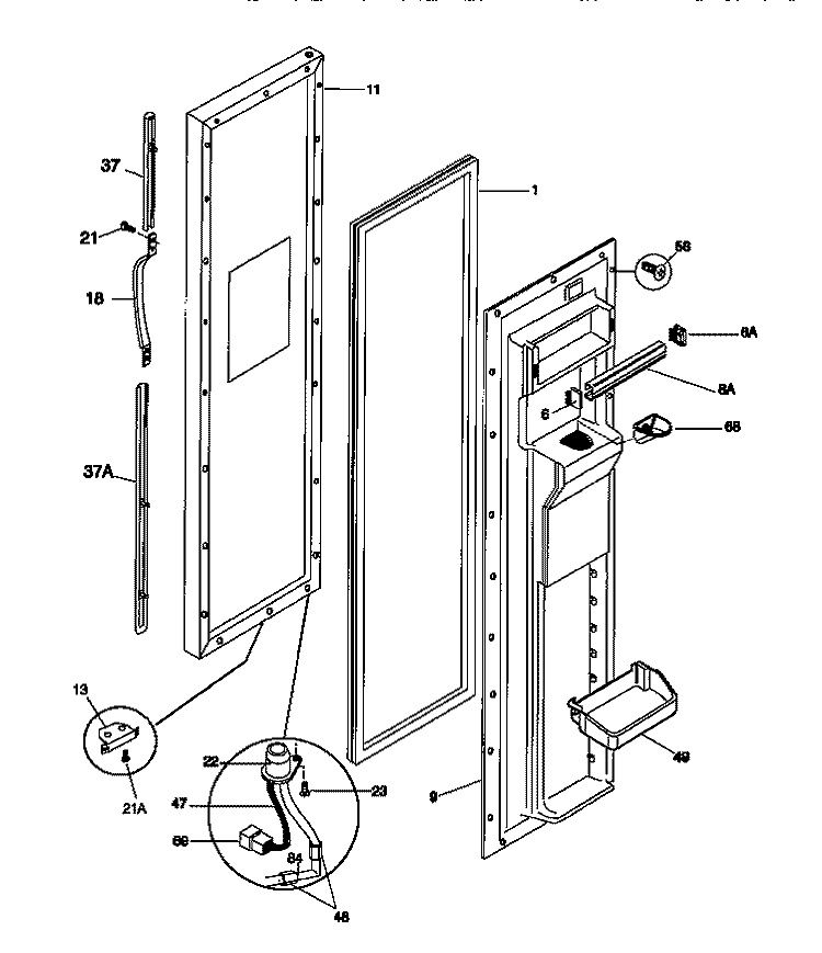 FREEZER DOOR Diagram and Parts List for FRS22XGCD0  Frigidaire Refrigerator