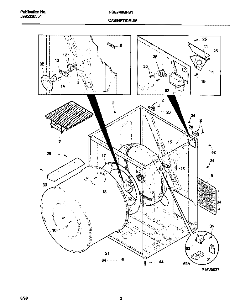 P16V0037 DRY CAB, HEATER Diagram and Parts List for FSE748GFS1  Frigidaire Dryer