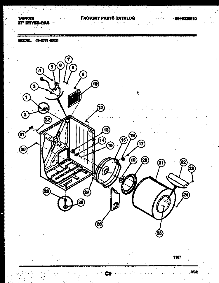 CABINET AND COMPONENT PARTS Diagram and Parts List for 49-2351-23-01  Tappan Dryer