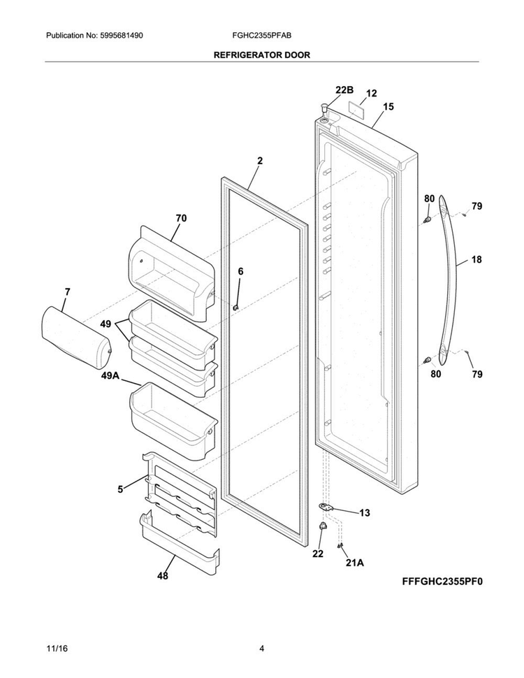 Refrigerator Door Diagram and Parts List for FGHC2355PFAB  Frigidaire Refrigerator