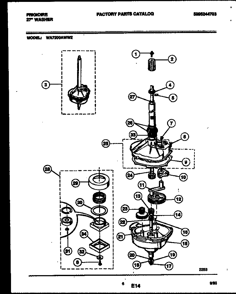 TRANSMISSION PARTS Diagram and Parts List for WA7200AWW2  Frigidaire Washer