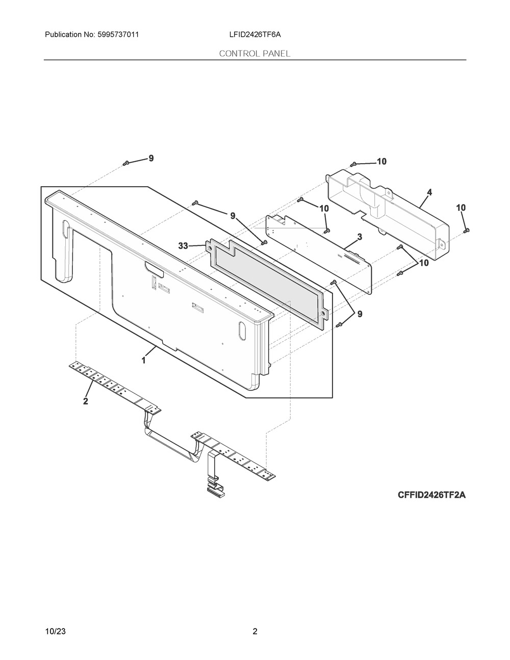 Control Panel Diagram and Parts List for LFID2426TF6A  Frigidaire Dishwasher
