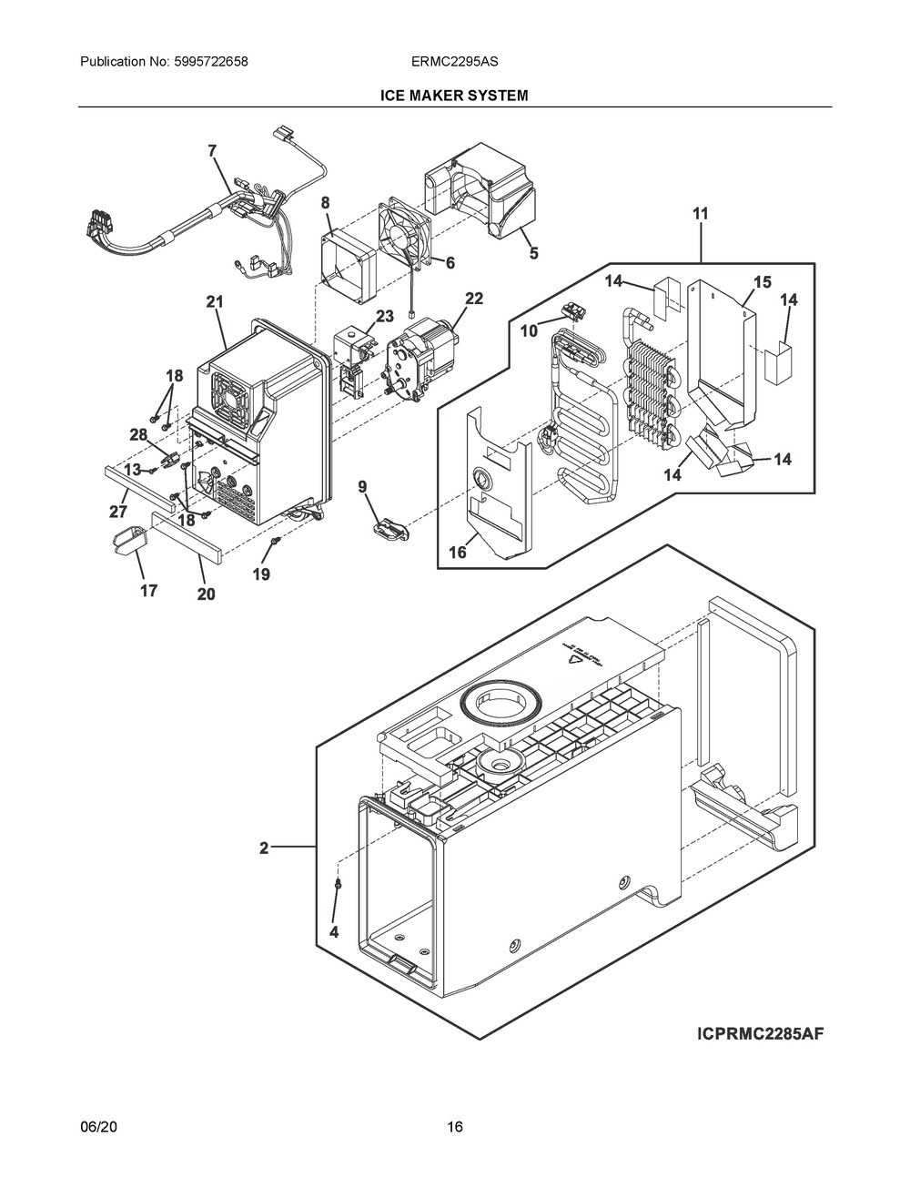 Ice Maker System Diagram and Parts List for ERMC2295AS  Frigidaire Refrigerator