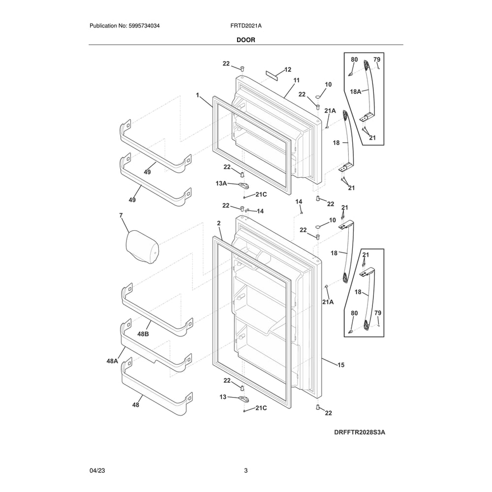 Door Diagram and Parts List for FRTD2021AW0  Frigidaire Refrigerator