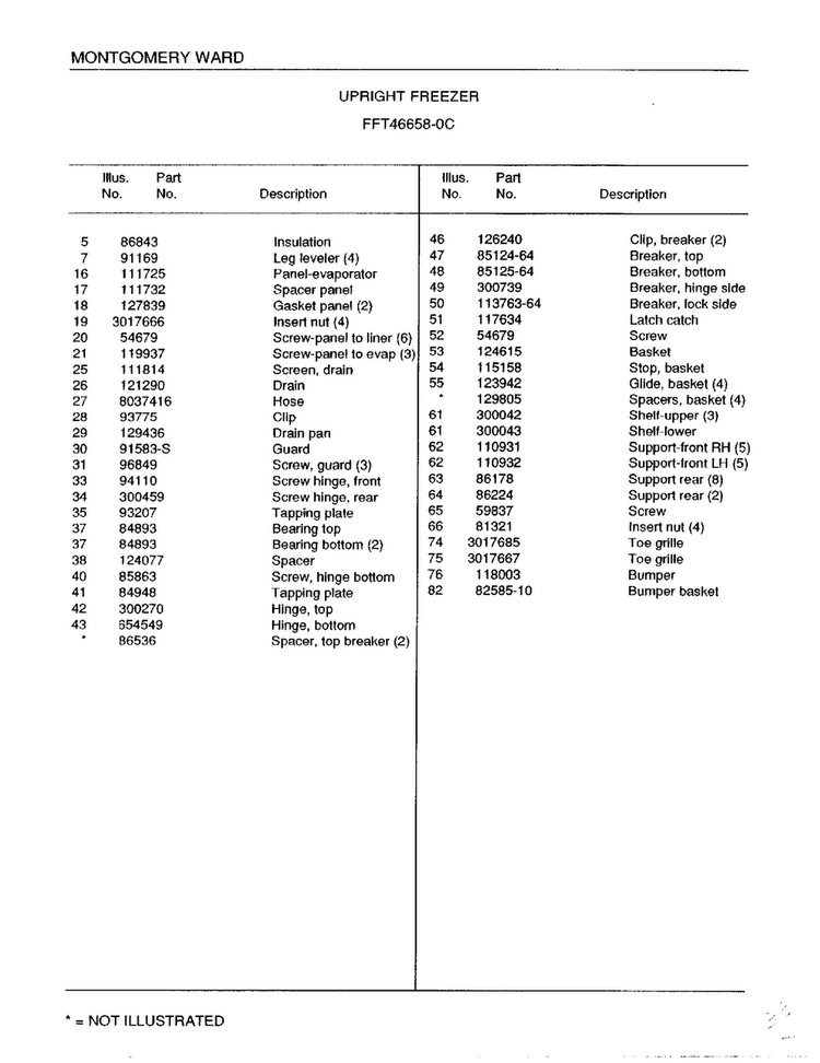 Upright Freezer Page 6 Diagram and Parts List for 46658C  Frigidaire Freezer
