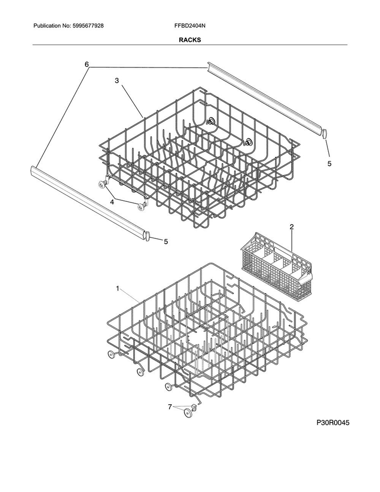 Racks Diagram and Parts List for FFBD2404NS8C  Frigidaire Dishwasher
