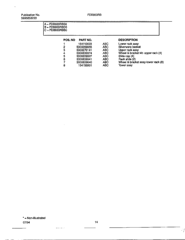 Dishwasher Page 13 Diagram and Parts List for 766  Frigidaire Dishwasher