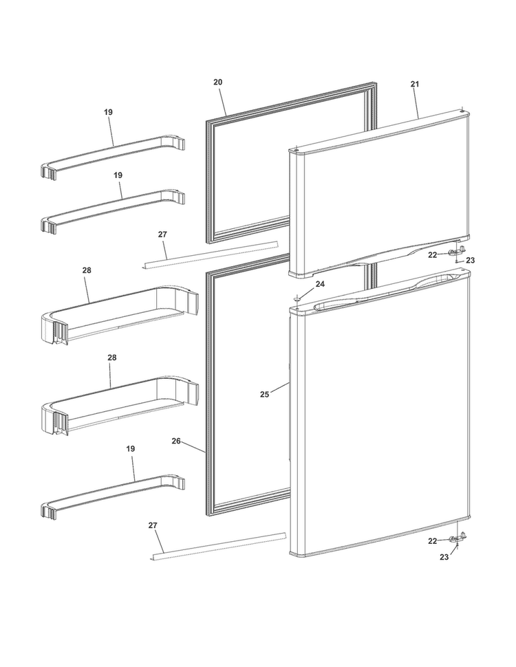 Door Diagram and Parts List for FFPT12F3NM0  Frigidaire Refrigerator