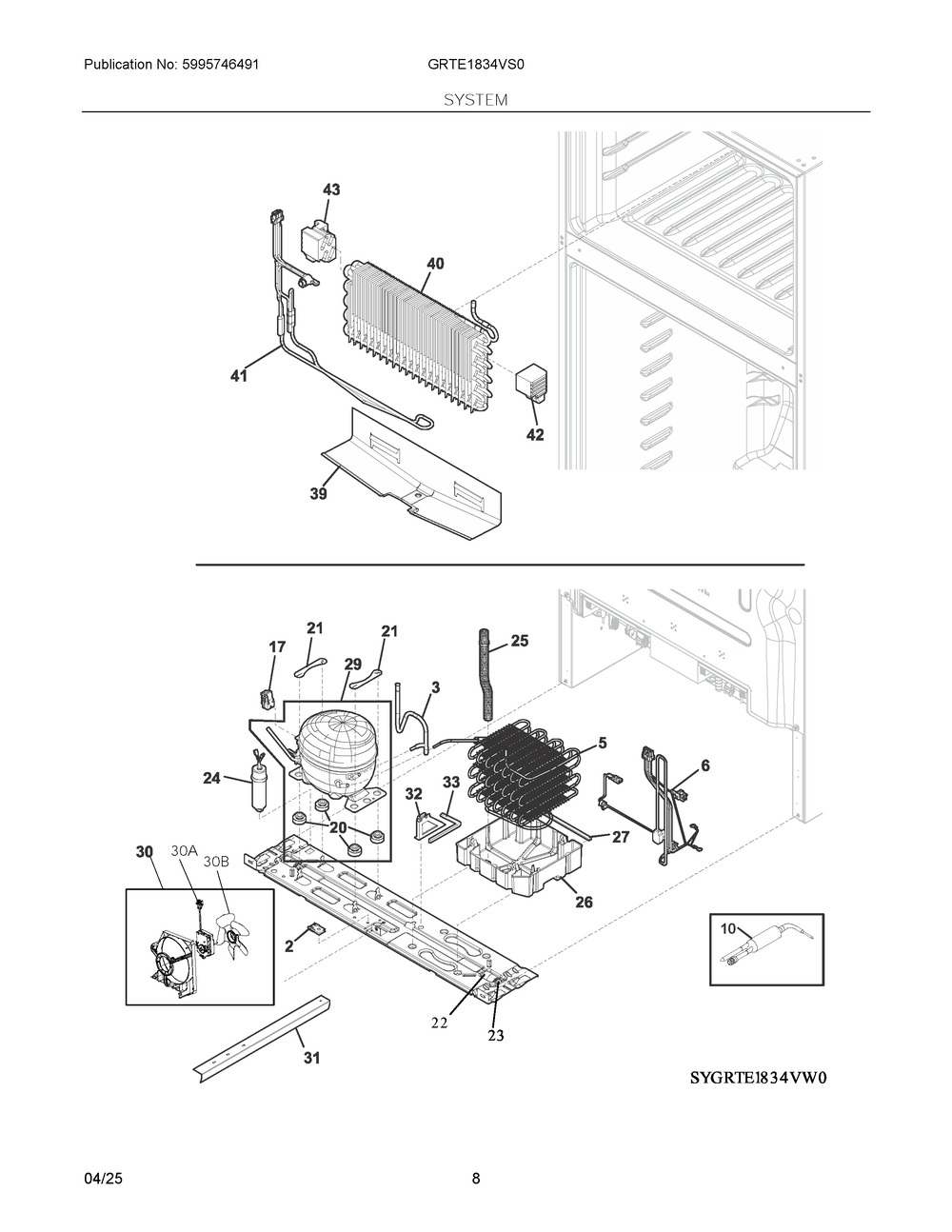 System Diagram and Parts List for GRTE1834VS0  Frigidaire Refrigerator